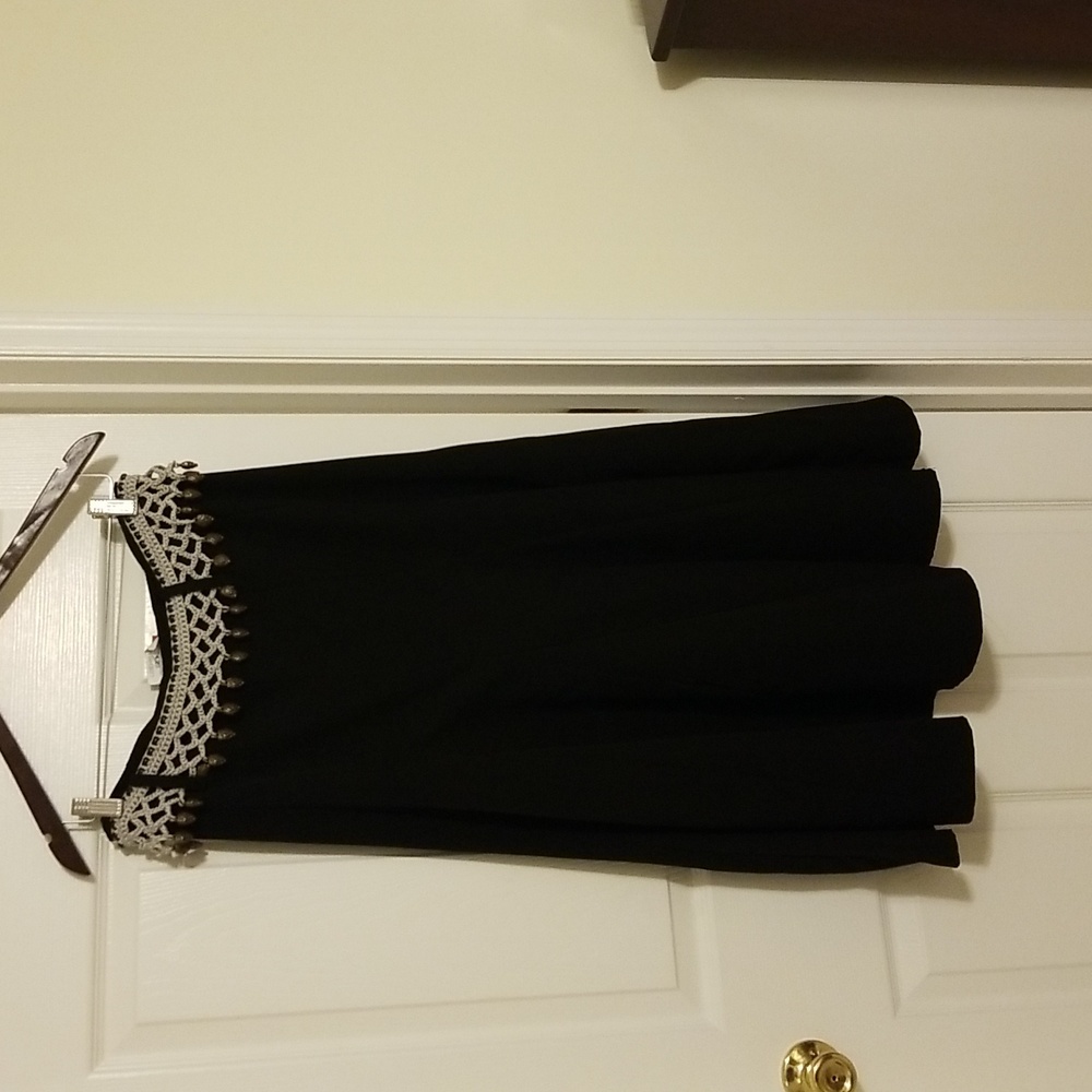New Midi Black A-Line Skirt with Crocheted Cotton Bohemian Belt - Vintage